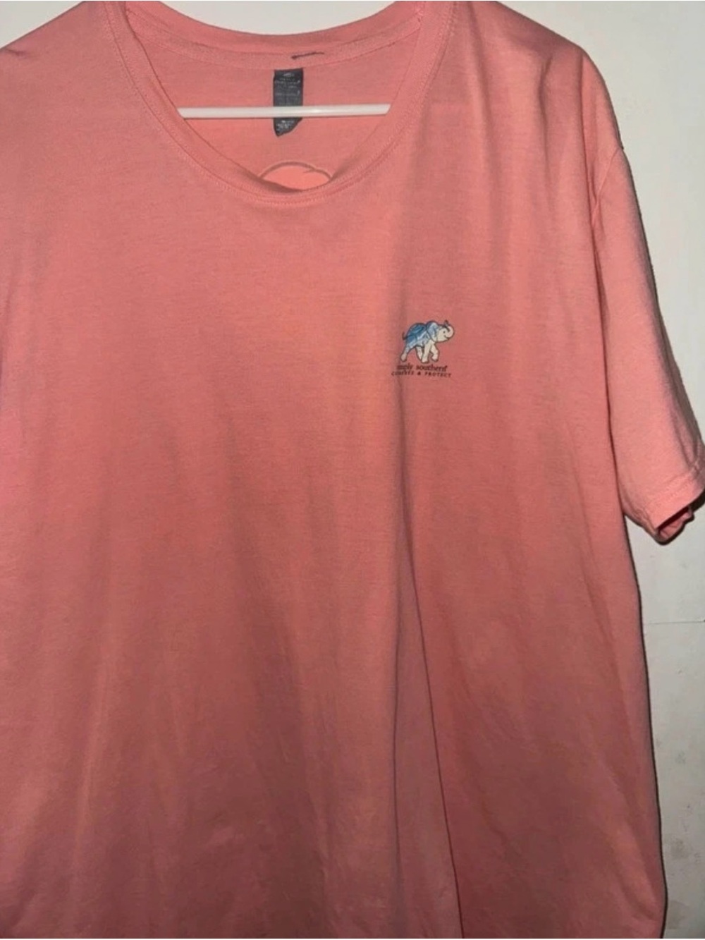 Simply Southern Coral Crewneck Tee with Small Embroidered Turtle